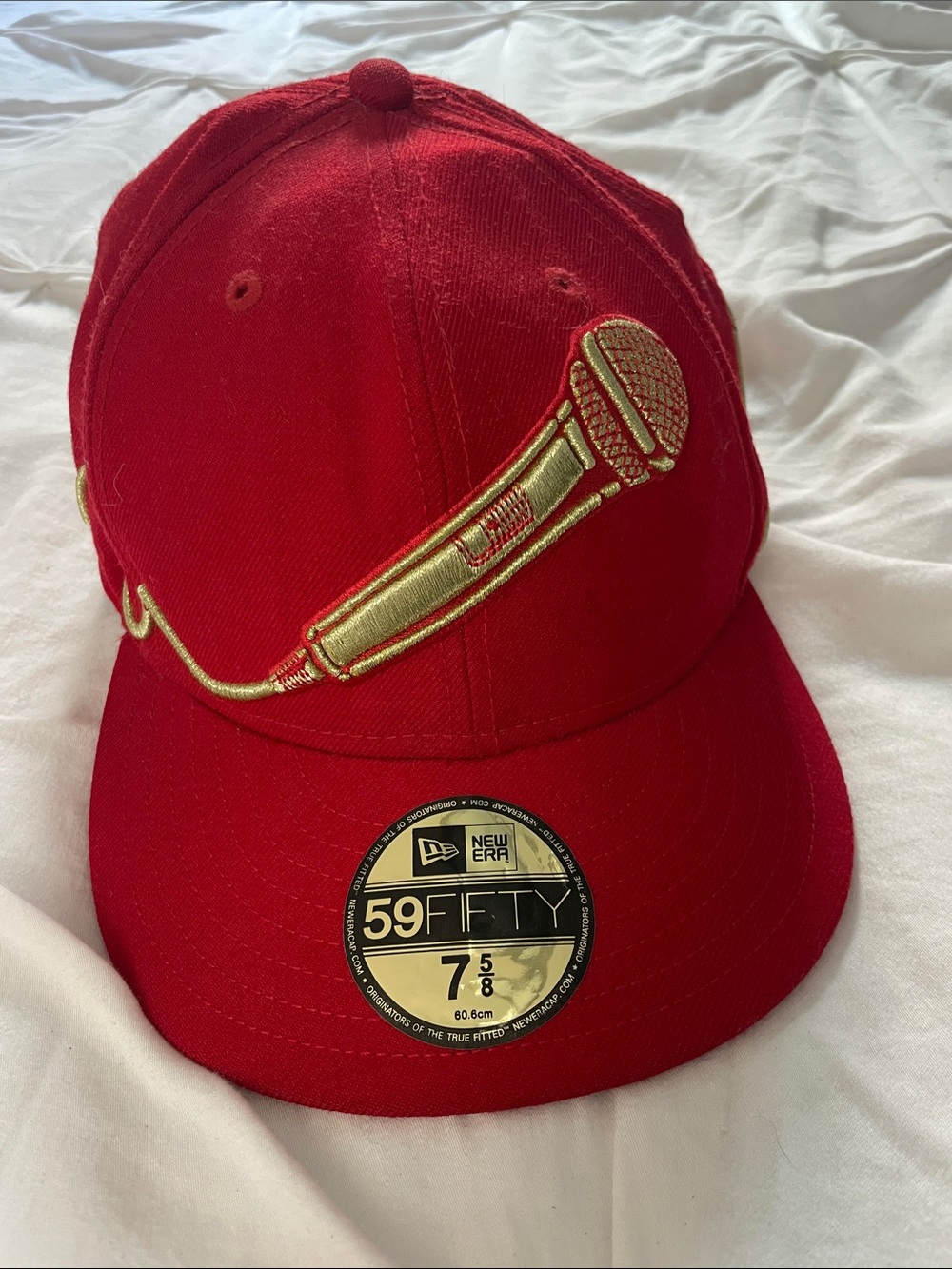 New Era 59FIFTY Red Hat with Gold Microphone Embroidery